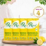 Reform Cleaners – Dishwash Gel Concentrate (Powder to Liquid) | Pack of 4 Refill Pouches | Space-Saving, Non-Toxic, Cost-Effective | Each Makes 500ml (Total 2 Liters)