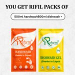 Dishwash Gel (500ml) + Handwash (500ml) | Powder-to-Liquid Concentrates | Eco-Friendly, Space-Saving Refill Solution | Gentle, Safe & Family Friendly Combo Pack - Image 2