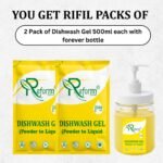 Dishwash Gel (Powder to Liquid) – Pack of 2 With Forever Bottle Makes 1 Liter 500ml Each Space-Saving, Cost-Effective Refill Pouch | Tough on Grease, Gentle on Hands - Image 2