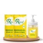 Dishwash Gel (Powder to Liquid) – Pack of 2 With Forever Bottle Makes 1 Liter 500ml Each Space-Saving, Cost-Effective Refill Pouch | Tough on Grease, Gentle on Hands