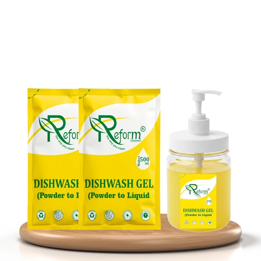 combo of 2 dishwash with fb Dishwash Gel (Powder to Liquid) – Pack of 2 With Forever Bottle Makes 1 Liter 500ml Each Space-Saving, Cost-Effective Refill Pouch | Tough on Grease, Gentle on Hands - Image 1